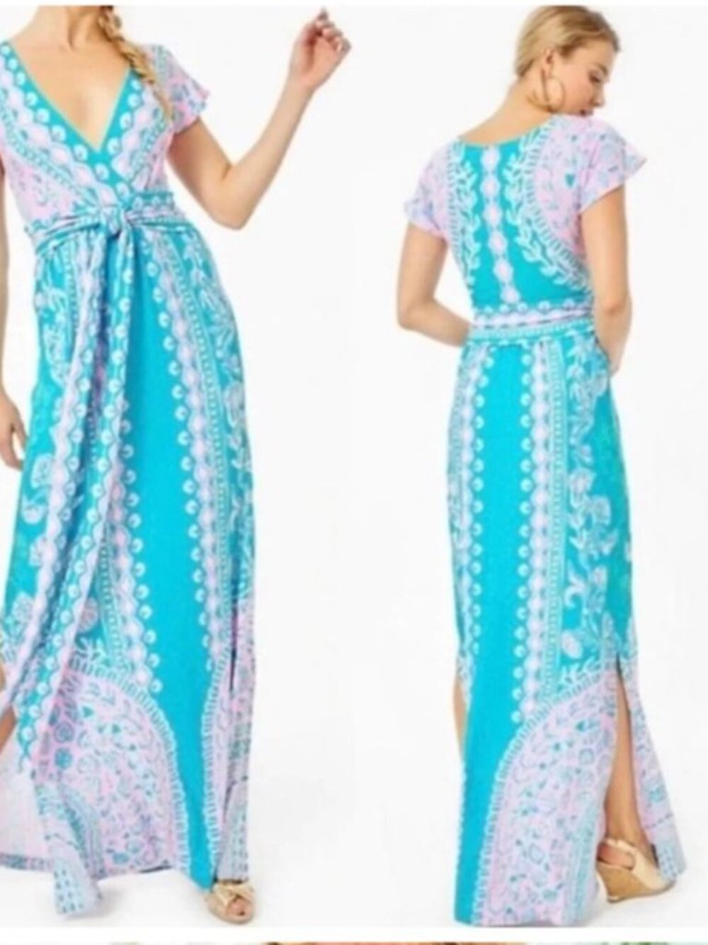 NWOT New Lilly Pulitzer Dress Pink Turquoise Aqua Esmarella Maxi Dress Size XL - Picture 4 of 16